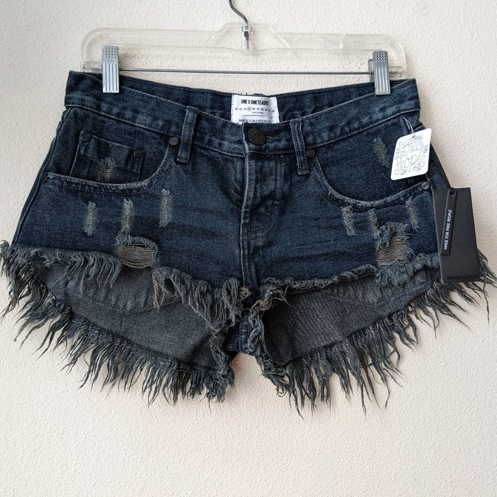 One Teaspoon x Free People Bonitas Fox Black Cutoff Shorts